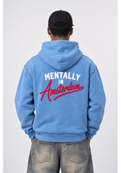Respire Erkek Pis Dikiş Detaylı Yıkamalı Oversize Hoodie Bebe Mavi