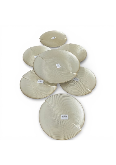 Sudedi Home Gold Renk Cam Pasta Tabağı Seti 6 Lı 19 Cm Sunum Tepsili Servis Seti Altın