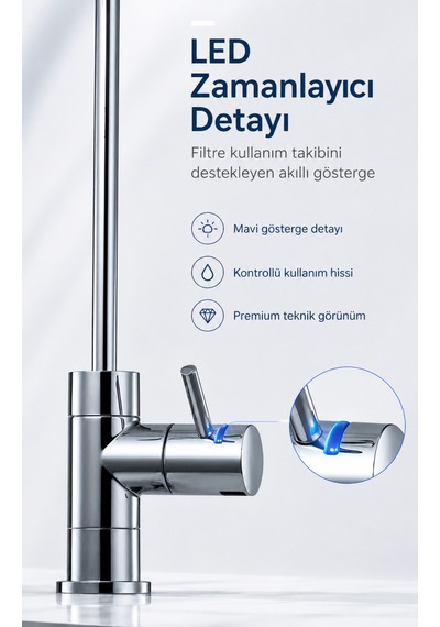 Ncps803cp-l Nsf Sertifikalı Led Li Krom Su Arıtma Musluğu Gümüş