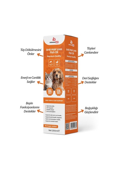 Kedi Ve Köpekler İçin Tüy Dökülmesini Önleyici Omega 3-6 Premium Balık Yağı 200 Ml Yüksek Epa & Dha