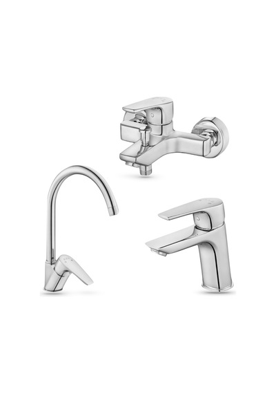 Eca Niobe Banyo + Lavabo + Eviye Bataryası Set 3'lü Krom