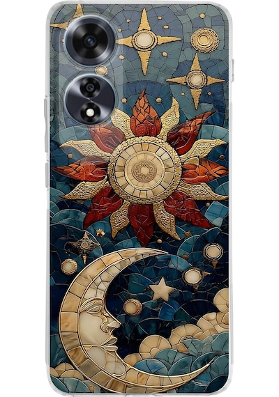 Printify Oppo A60 İle Uyumlu Vitray Sol Ve Luna Tasarımlı Şeffaf Silikon Kılıf Şeffaf