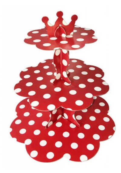 Cup Cake Standı Puantiyeli Karton Kırmızı Pk:1 +3