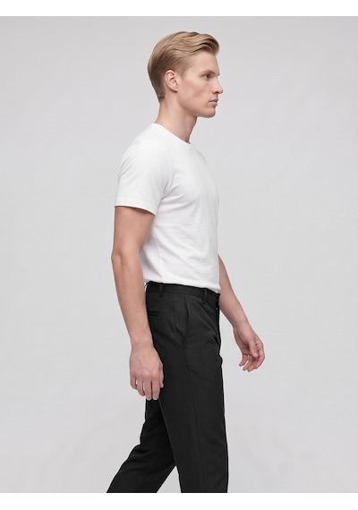 Plus Scorpion Erkek Yazlık Bağcıklı Kumaş Pantolon Slim Fit Rahat Kesim Günlük Pantolon Siyah