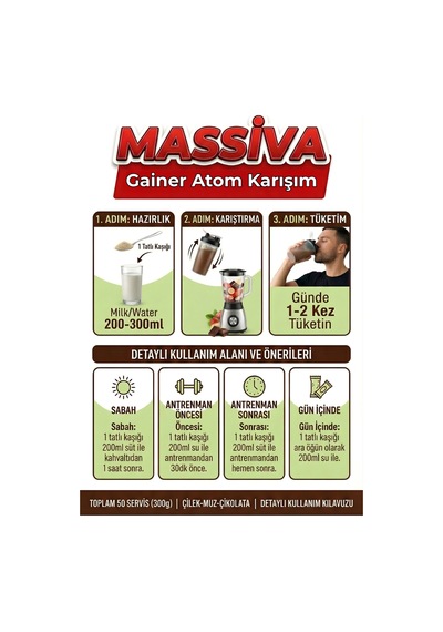Şifakür Massiva Bitkisel Gainer Çilek Muz Çikolata 300G
