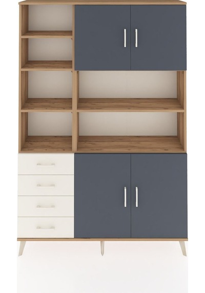 Arges Dolap 9 Raflı 4 Çekmeceli 4 Kapaklı 132x30x195 Çam-antr... Çam