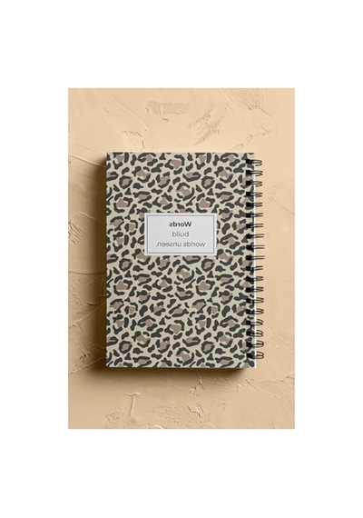 A5 Spiralli Okul Defteri, 60 Yaprak, Leopar Desenli, Haki Renk 124-Pembe