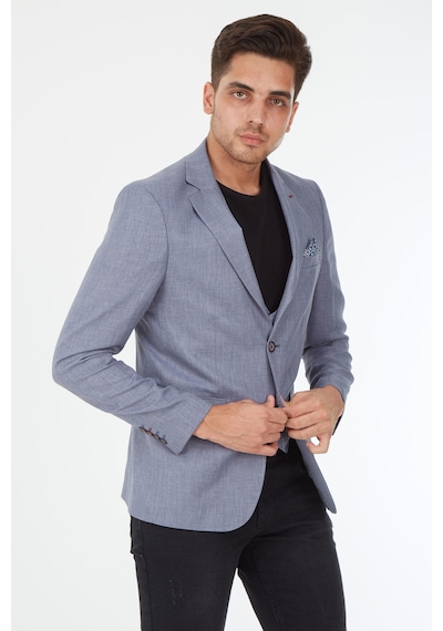 Sposo 5139 Ekose Yelekli Dar Kalıp Gri Erkek Blazer Ceket Gri