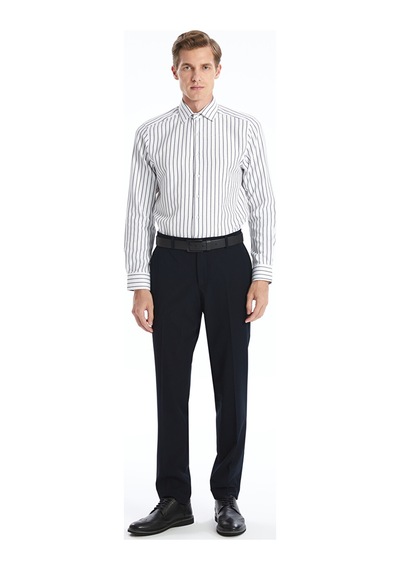 Lcw Busıness Lacivert Slim Fit Uzun Kollu Çizgili Armürlü Erkek Gömlek