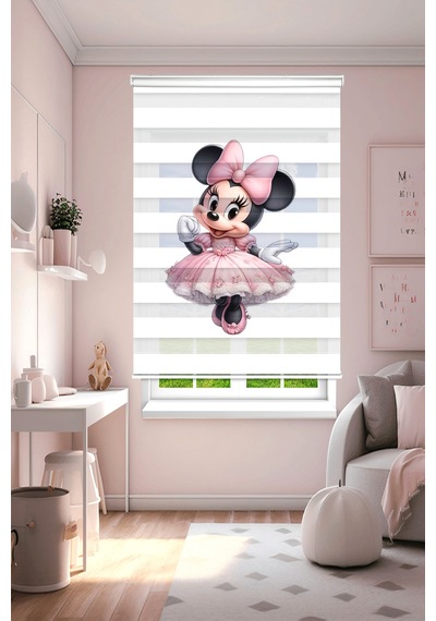 Perdecizade Enxboy Prenses Minnie Dijital Baskılı Zebra Perde-cocuk Odası-stor Perde Renkli