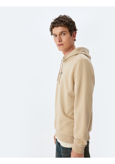 Koton Slogan Baskılı Pamuk Karışımlı Şardonlu Kapşonlu Sweatshirt Bej 5wam70242mk Ekru
