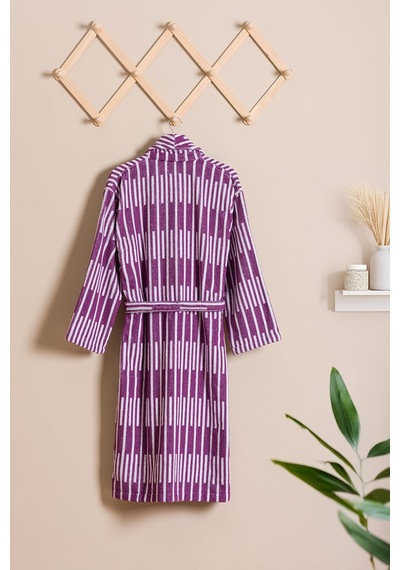 Piano %100 Pamuk Jakarlı Unisex Bay-bayan Bornoz Lila