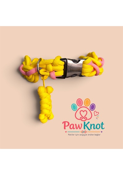 Şeker Pati Paracord Köpek Tasması Hand Made El Emeği Pembe - Sarı