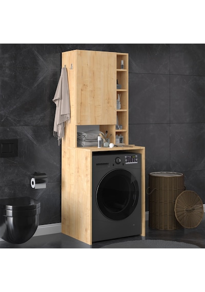 Asra Trend Çamaşır Makinesi Üstü Banyo Dolabı BD-02 %100 MDF Kapaklı Organizer Raf Safir Meşe Asra Trend Çamaşır Makinesi Üstü Banyo Dolabı BD-02 %100 MDF Kapaklı Organizer Raf Safir Meşe