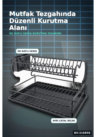 Çift Katlı Bulaşıklık Metal Lux Tabaklık, Mutfak Tezgah Üstü Düzenleyici Bx-316856 Diğer