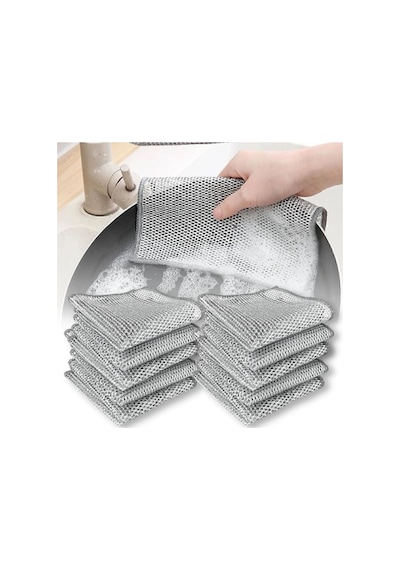 Mainshop 5 Adet Tel Bulaşık Bezi Çizmez Bulaşık Teli Çelik Bez 20x20 Cm Çift Katmanlı M-602 Gri