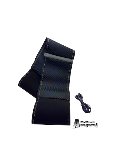 Universal Alcantara Dikmeli Direksiyon Kılıfı Karbon Alkantra Gri Yüzüklü Gri Ipli