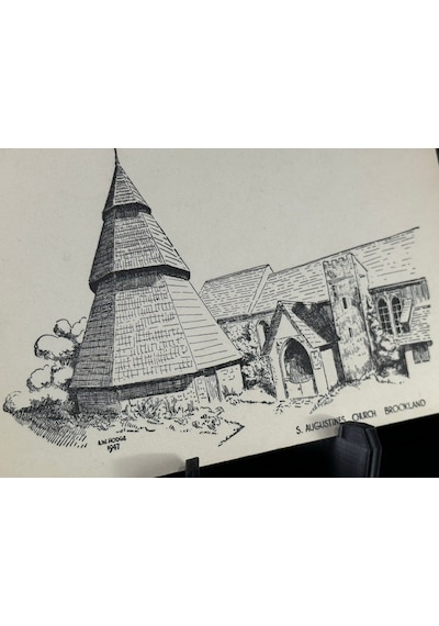 İngiltere Vintage Kartpostal Brookland, Kent, St. Augustine's Church / Kilisesi Aw Hodge Illustration Postcard, Dini Temalı  Teşhir Ürün