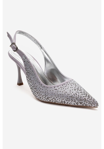 Luvishoes Johanna Gümüş Taşlı Kadın Topuklu Ayakkabı Gümüş