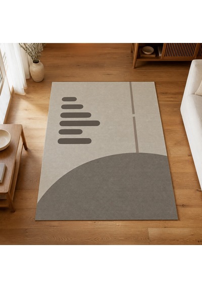 Kartela Halı Aralık Minimal Modern Halı Açık Gri Kaymaz Taban Makinede Yıkanabilir 60x90 Cm