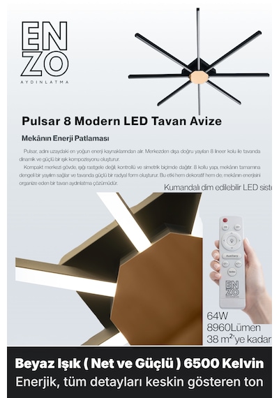 Pulsar Bronz Modern Led Tavan Avize - Aşağı Işık Kumandalı Dim Edilebilir Beyaz Işık
