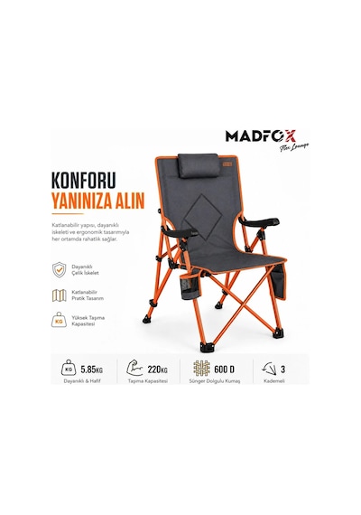 Madfox Flexlounge Ember 3x Katlanabilir Kamp Sandalyesi Turuncu