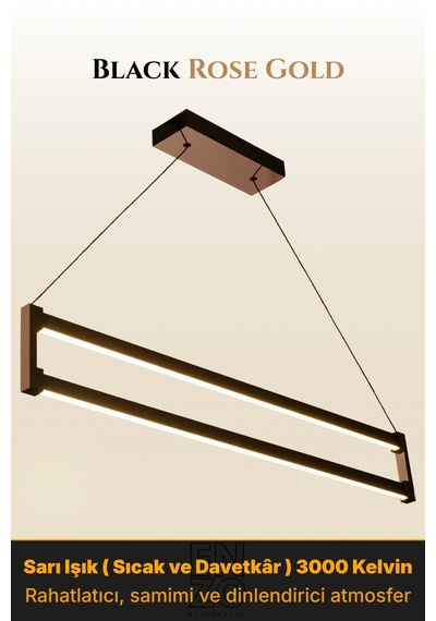 Orion Rose Gold Lineer Led Sarkıt Avize Kumandalı Dim Edilebilir Aşağı Işık Sarı Işık