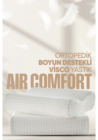 Ortopedik Boyun Destekli Visko Yastık - Çift Tarafı Destekli Visco Yastık - Hava Kanallı - Anti-uv Beyaz