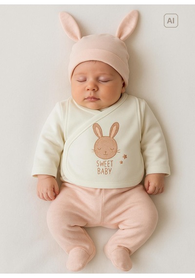 Kitikate Organik Sweet Rabbit 12'li Zıbın Set Ekru Ekru
