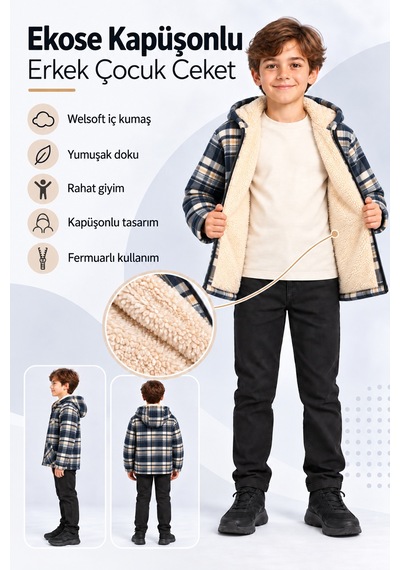 Ahengim Erkek Çocuk Kapüşonlu Ekose Oduncu Gömlek Welsoft Astarlı Fermuarlı Cepli Ceket Ak1666 Mavi Ahengim Erkek Çocuk Kapüşonlu Ekose Oduncu Gömlek Welsoft Astarlı Fermuarlı Cepli Ceket Ak1666 Mavi
