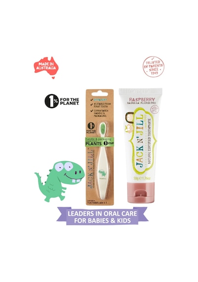Jack N Jill Doğal Diş Fırçalama Seti Dino Diş Fırçası + Ahududu Aromalı Macun 50g