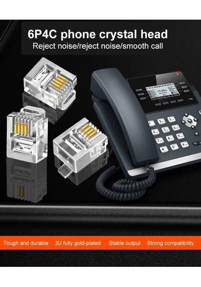 Primex Plus Px-6p4c Rj11-4lü 4 Pinli Konnektör, 100 Lü Paket 6p4c Telefon Jack, Rj11 Telefon Kablo Ucu, Modem Dsl Fax Santral Hat Kablosu Sonlandırma Konnektörü, Şeffaf Rj11 Plug