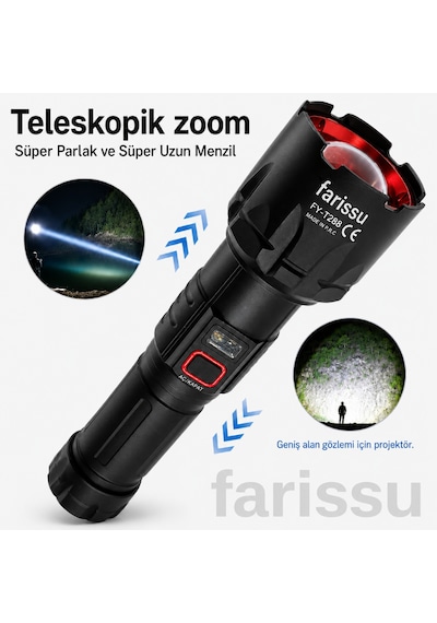 Fy-t288 50w 5000 Lümen Ultra Parlak Şarjlı El Feneri 1.5 Km Menzilli, Powerbank Özellikli