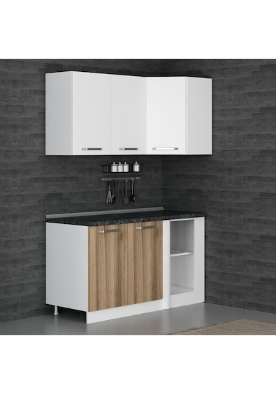 Minar 150cm Köşe Mutfak Dolabı - Beyaz/dore K150-d1
