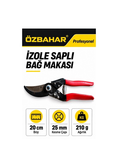 Özbahar Profesyonel İzole Saplı Bağ Ve Budama Makası, 25 Mm Kesme Çapı, Güçlü Çene, El Yormayan Tasarım