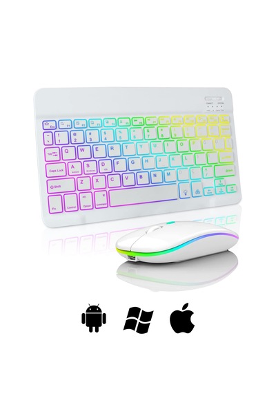 Microcase Rgb Tablet Ve Telefonlar İçin Türkçe Bluetooth Klavye Ve Mouse Set - Al7815 Beyaz