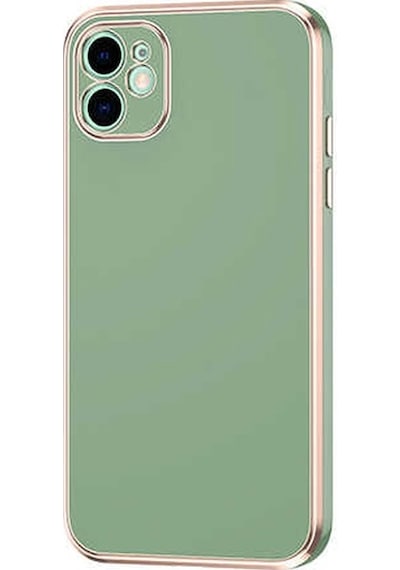 Kilifone - İphone 12 Uyumlu Kılıf Kenarları Parlak Altın Renkli Silikon Bark Kapak - Açık Yeşil - T20599