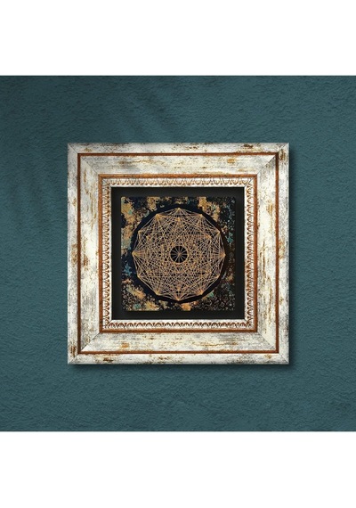Lexroo Sri Yantra Taş Duvar Tablosu - Çerçeveli Taş Tablo - Dekoratif Duvar Sanatı