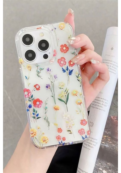 İphone 13 Uyumlu Kılıf Solmayan Imd Baskı Desenli, Şeffaf Tpu+pc Botanik Kapak