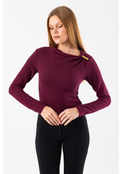 Giysa Kadın Asimetrik Yaka Omuz Aksesuar Detaylı Body Bordo - 26100 Bordo