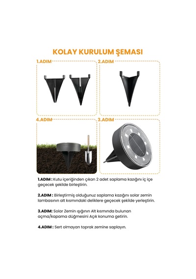 Technojet 8 Led Li Solar Bahçe Lambası 1 Adet Su Geçirmez Otomatik Sensörlü Bahçe Aydınlatma Beyaz