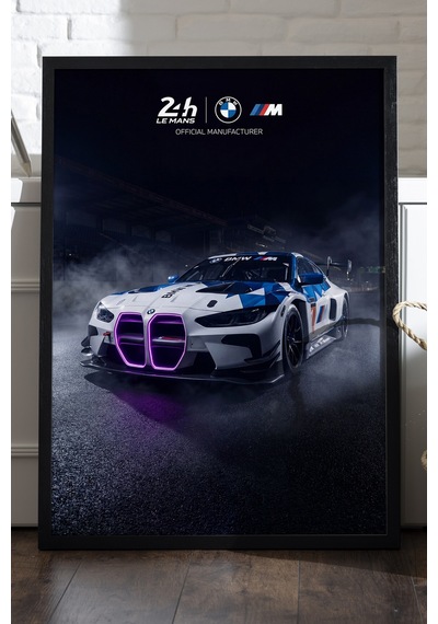 Bmw M4 Siyah Ahşap Çerçeveli Poster, Dekoratif Araba Duvar Tablosu