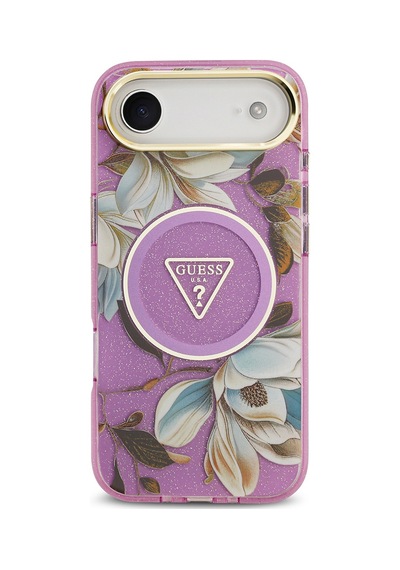 Apple Uyumlu iPhone 17 Air Kılıf Guess Lisanslı M-safeli Simli Çiçek Desenli Metal Kamera Çerçeveli Kapak Mor Mor