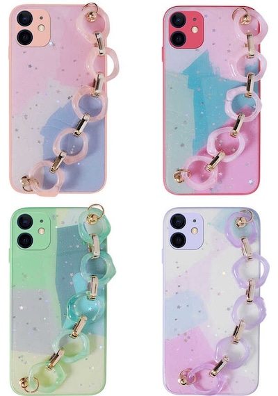 Apple Uyumlu iPhone 11 Simli Desenli El Askılı Tutacaklı Zore Elsa Silikon Kapak