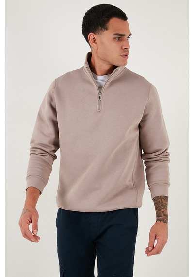 Buratti Pamuklu Regular Fit Yarım Fermuarlı Dik Yaka Erkek Sweat 59052592 Gül