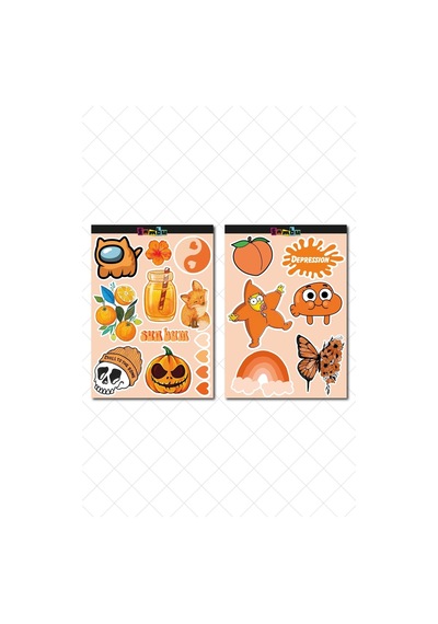 Orange Aesthetic Temalı Sticker Etiket Seti 1 - Turuncu Sticker - Laptop Notebook Telefon Diğer
