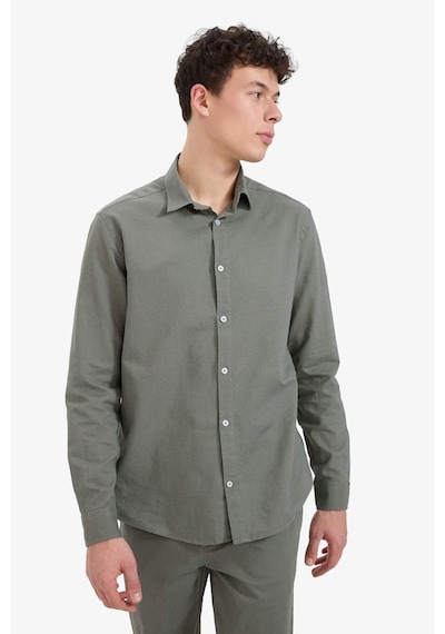 DeFacto Regular Fit Polo Yaka Keten Yazlık Uzun Kollu Gömlek E1729AX25SPKH422
