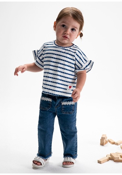 Mayoral Kız Bebek Desenli Kısa Kol T-shirt Krem 01082
