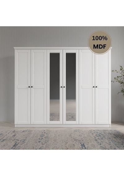 Dali 6 Kapılı Mdf Country Gardırop Beyaz