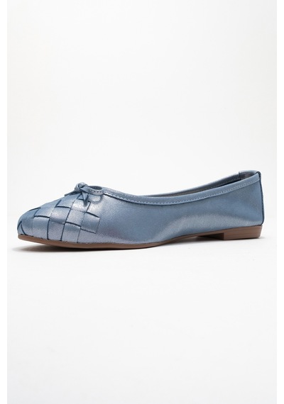 Luvishoes Luvi Shoes 03 Mavi Simli Hakiki Deri Kadın Babet Ayakkabı Mavi